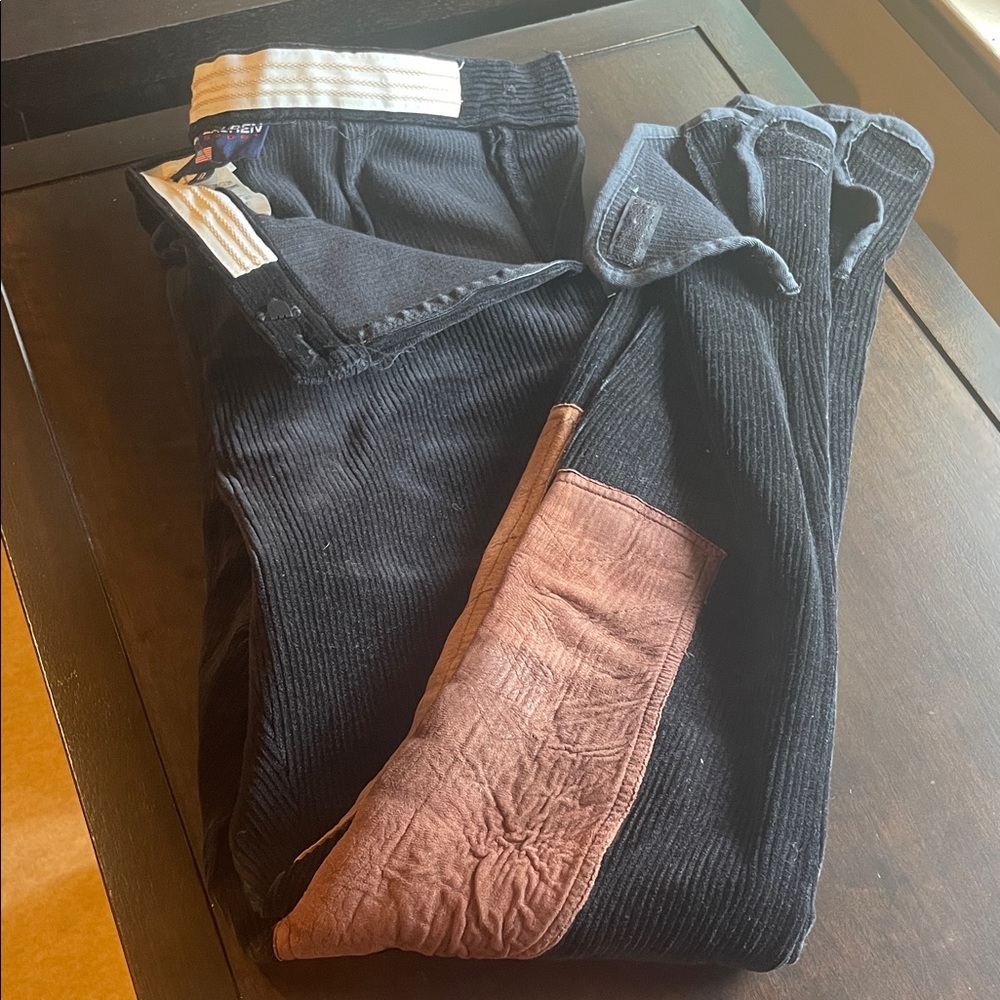 Ralph Lauren Polo SportBlack Corduroy Equestrian Riding Pants with Suede patches